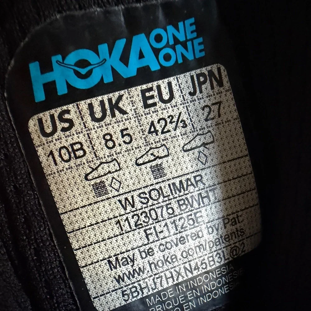 Hoka Solimar‎ Mens Running Shoes Black White Sneakers 1123075 BWHT Size 10B